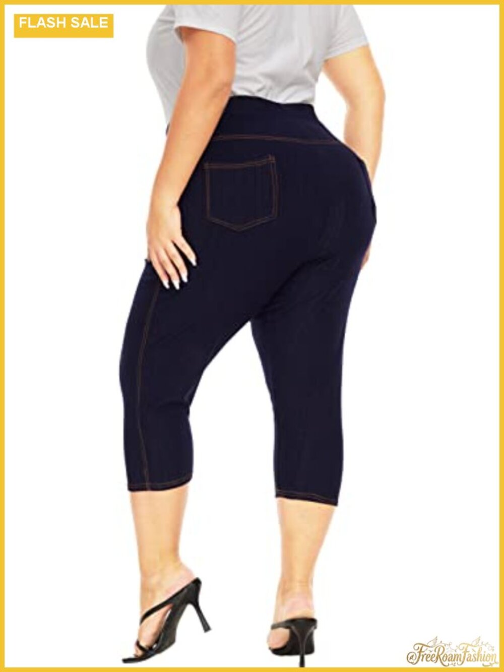 High Waisted Plus Size Capri Jeggings with Pockets